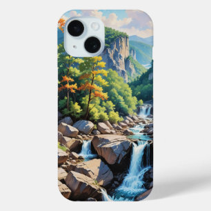 Serene Mountain Waterfall Landscape iPhone 15 Case