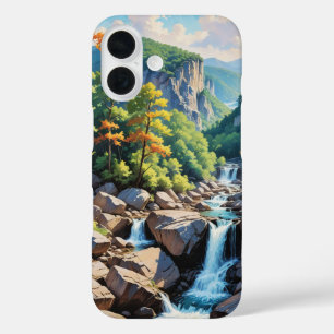 Serene Mountain Waterfall Landscape iPhone 16 Case