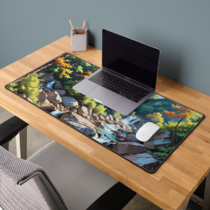 Serene Mountain Waterfall Landscape Desk Mat