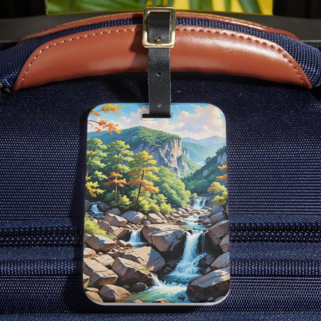 Serene Mountain Waterfall Landscape Luggage Tag (Front Insitu 2)