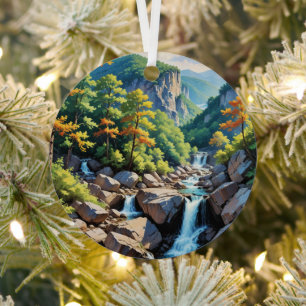 Serene Mountain Waterfall Landscape Metal Tree Decoration