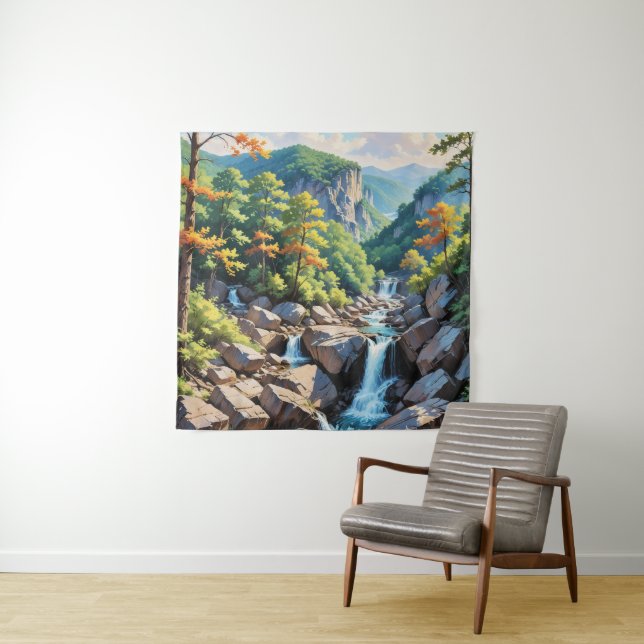 Serene Mountain Waterfall Landscape Tapestry (In Situ)
