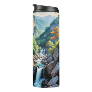 Serene Mountain Waterfall Landscape Thermal Tumbler