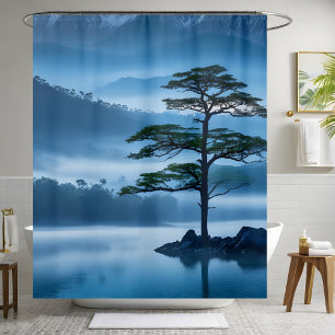 Serene Mountainside Cool Ocean Breeze Pine Tree Shower Curtain