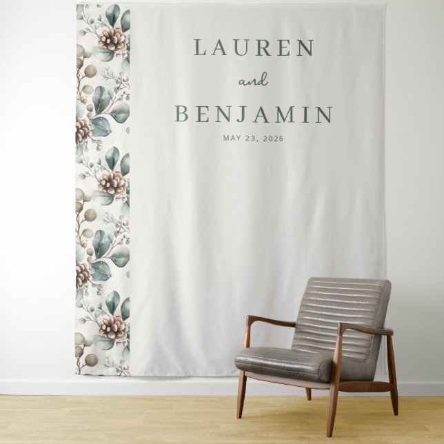 Serene Muted Green Botanical Tapestry (In Situ)