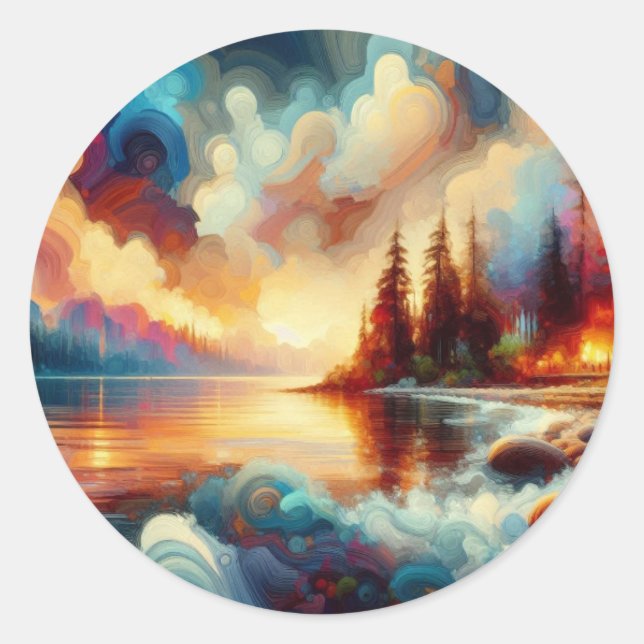 Serene Nature: Handmade Artistry  Classic Round Sticker (Front)