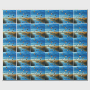 Serene Nature Lake Scene with Flying Crane Wrapping Paper
