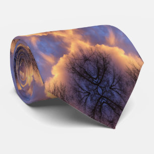 Serene Nature Tree Branches and Clouds Mandala Tie