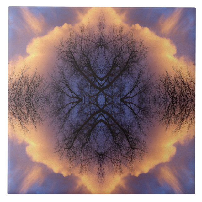 Serene Nature Tree Branches and Clouds Mandala Tile (Front)