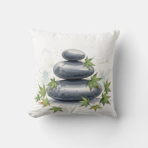 Serene Nature Zen Rock Stack Watercolor Cushion