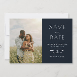 Serene Navy Minimalist Photo Save The Date