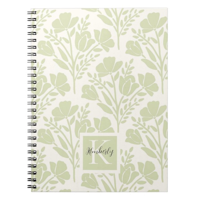 Serene Neutral Florals Monogrammed Notebook (Front)