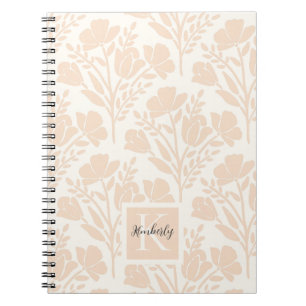 Serene Neutral Peachy Pink Florals Monogrammed Notebook