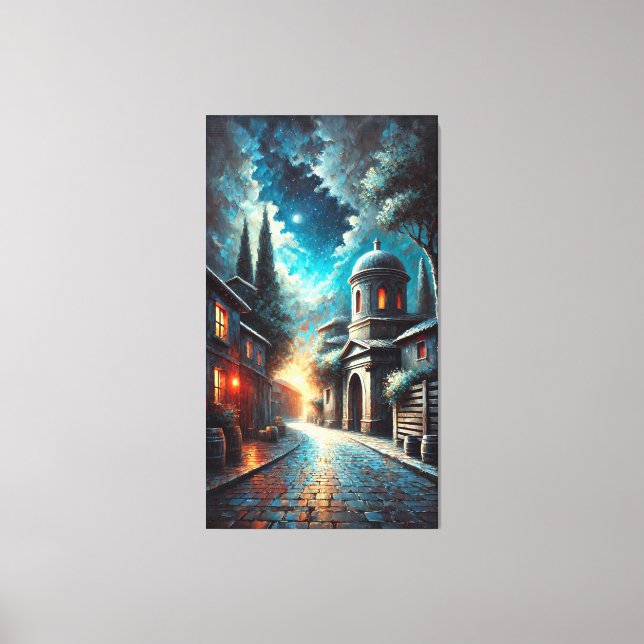 Serene Night Refuge - A Painterly Urban Escape Canvas Print (Front)