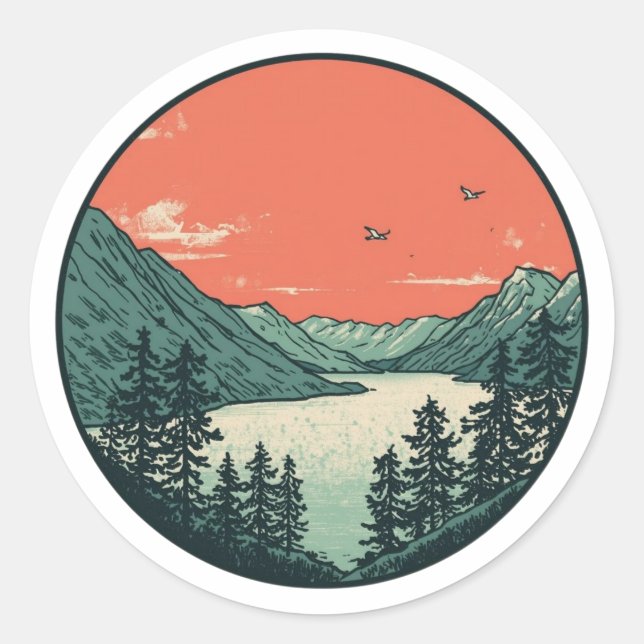 Serene Nordic Landscape Art Classic Round Sticker (Front)