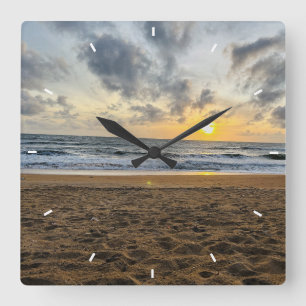 Serene Ocean Sunset Beach Coastal Christmas Gift Square Wall Clock