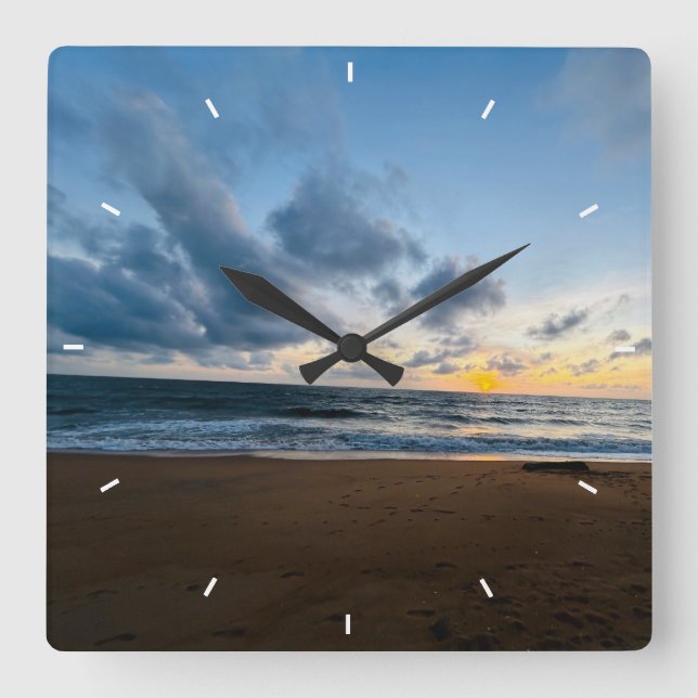 Serene Ocean Sunset Beach Coastal Christmas Gift Square Wall Clock (Front)
