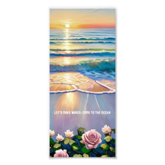Serene Ocean Sunset Beach & Pink Roses Inspiration Photo Print