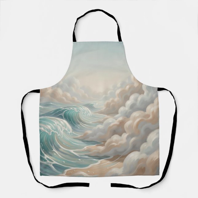 Serene Ocean Waves Cloudy Sky Seascape Apron (Front)