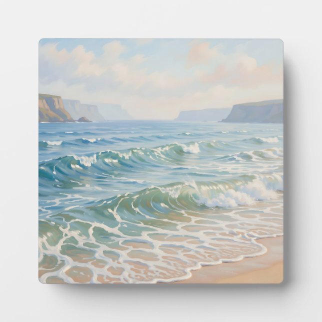 Serene Ocean Waves Crashing Sandy Beach Coastal  Plaque (Front)