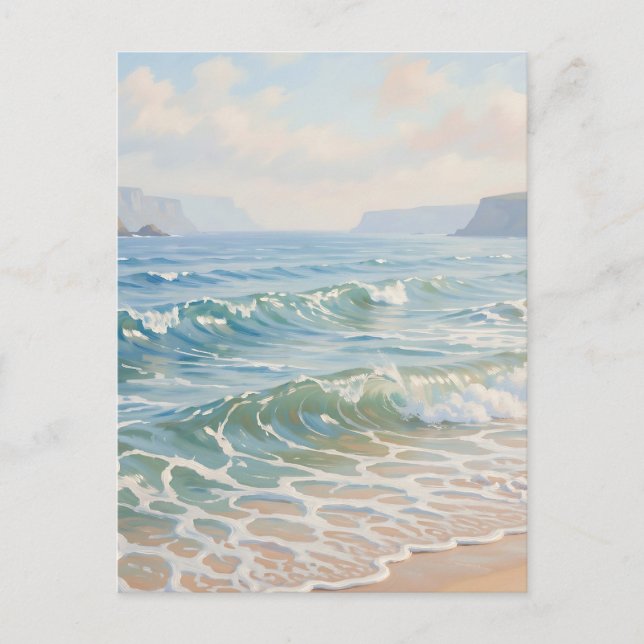 Serene Ocean Waves Crashing Sandy Beach Coastal  Postcard (Front)