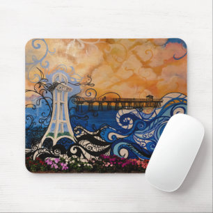 Serene Oceanside Graffiti Mouse Mat