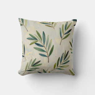 Serene Olive Grove: A Painterly Botanical Pattern Cushion