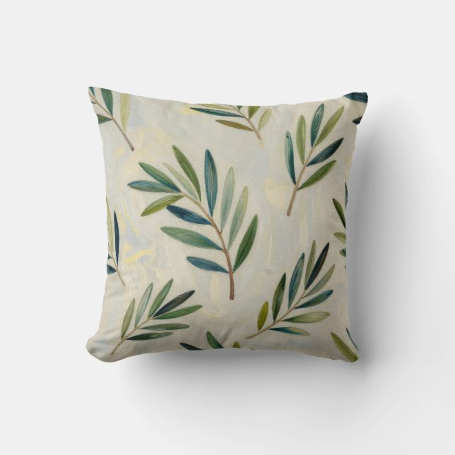 Serene Olive Grove: A Painterly Botanical Pattern  Cushion (Front)