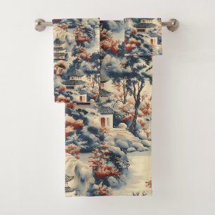 Serene Pagodas in a Mountainous Landscape Bath Towel Set