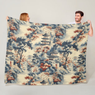 Serene Pagodas in a Mountainous Landscape Fleece Blanket