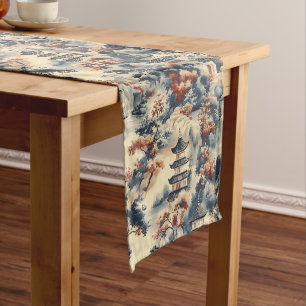 Serene Pagodas in a Mountainous Landscape Short Table Runner