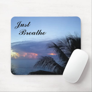Serene Palm Tree Ocean Sunrise Just Breathe Mouse Mat