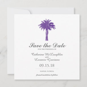 Serene Palm Tree Purple Watercolor Save the Date