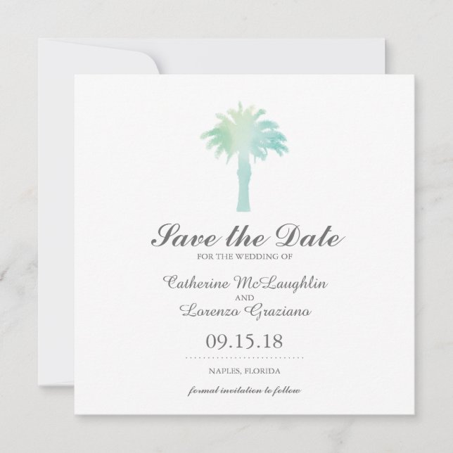 Serene Palm Tree Watercolor | Save the Date (Front)