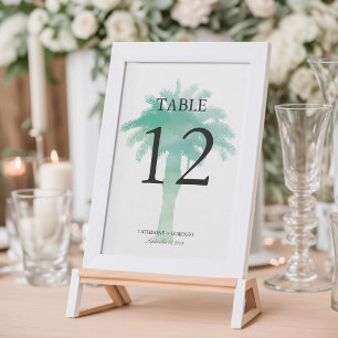 Serene Palm Tree Watercolor Table Number