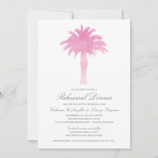 Serene Palm Tree Watercolor  | Wedding Rehearsal Invitation (Front)
