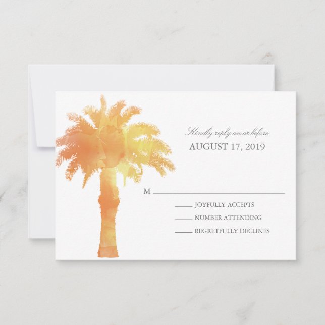 Serene Palm Tree Watercolor  | Wedding RSVP Card (Front)