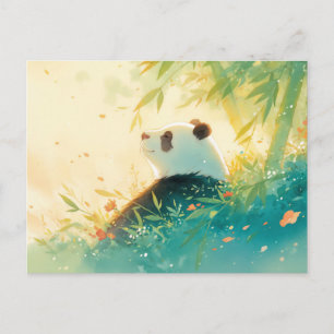 Serene Panda in Sunlit Bamboo Forest Postcard