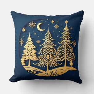 Serene Papercut Pines – Moonlit Forest Cushion
