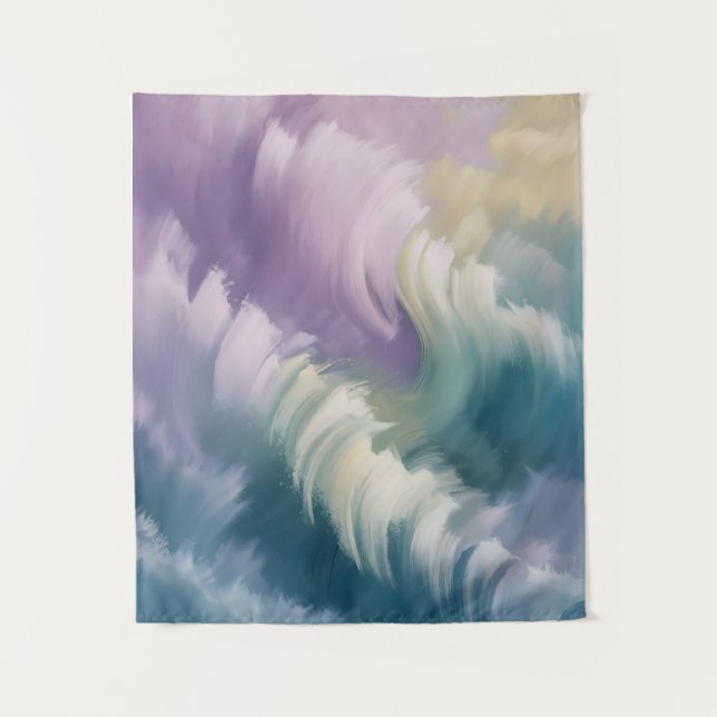 Serene Pastel Abstract Wave Dreamy Art Tapestry (Front)