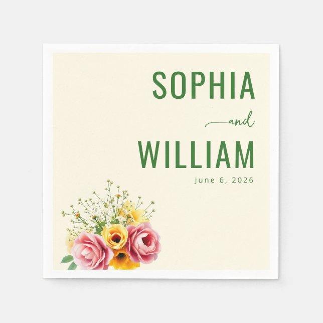 Serene Pastel Floral Bouquet Napkin (Front)