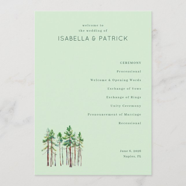 Serene Pastel Green Pine Trees Programme (Front)