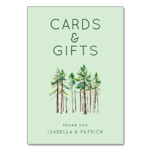 Serene Pastel Green Watercolor Pine Trees Table Number