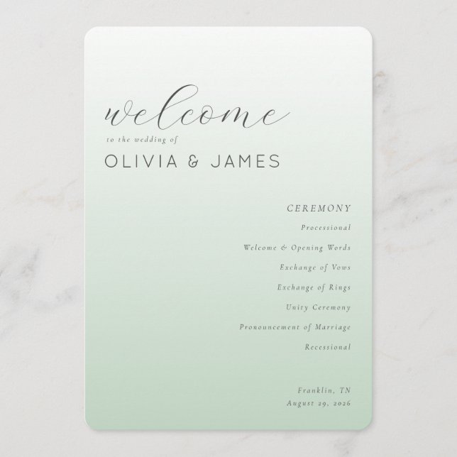 Serene Pastel Green Wedding Ceremony Programme (Front)