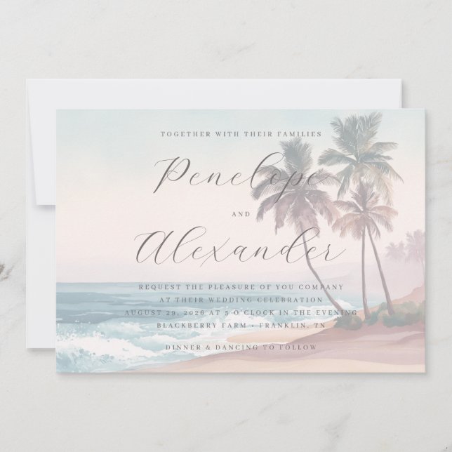 Serene Pastel Watercolor Beach Waves Invitation (Front)