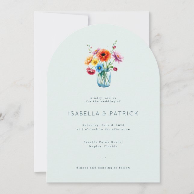 Serene Pastel Watercolor Floral Jar Invitation (Front)