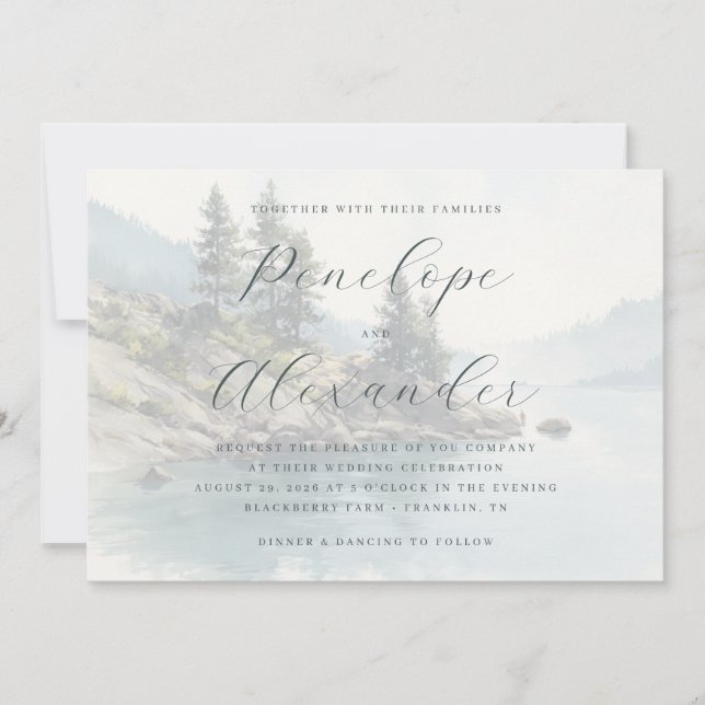 Serene Pastel Watercolor Forest Scene Invitation (Front)