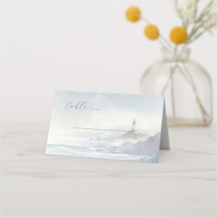 Serene Pastel Watercolor Lighthouse Place Card
