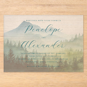 Serene Pastel Watercolor Mountains Acrylic Invitations