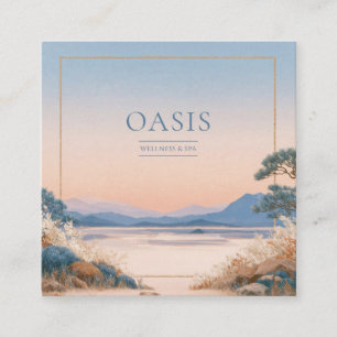 Serene Peach Blue Landscape Gold Frame Artistic Square Business Card